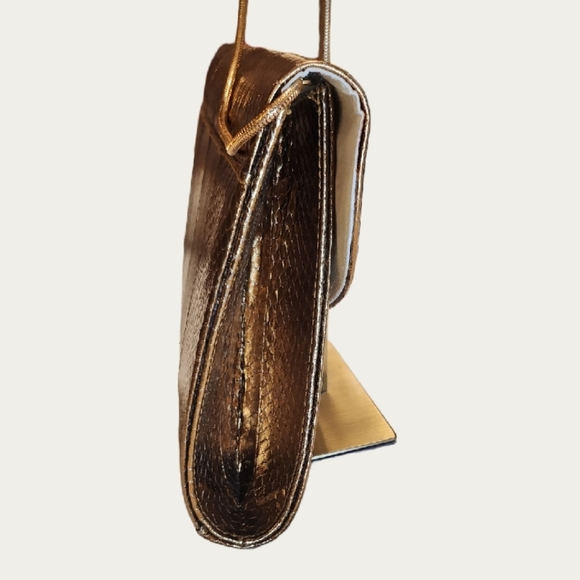 Vintage 1980's Bronze Gold Metallic Snakeskin Clutch/ Shoulder Bag EUC - Picture 6 of 11